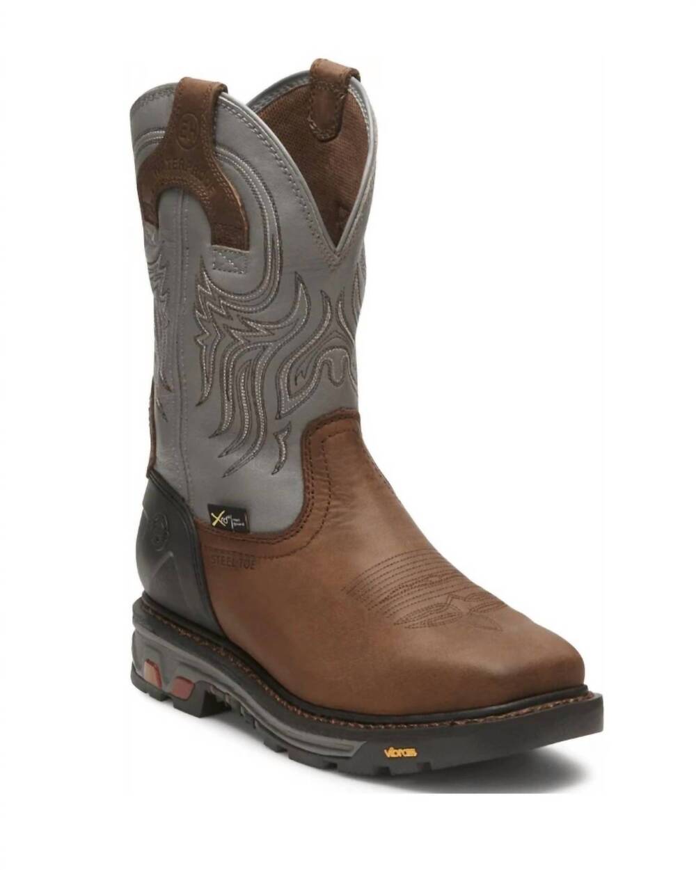 NEW JUSTIN men's tanker waterproof steel toe work boots in timber brown